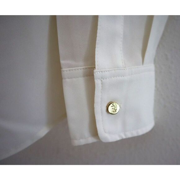 Lauren Ralph Lauren Women Sz S Winter Cream/Beige L/S Crepe Button-Up Shirt - Picture 6 of 10